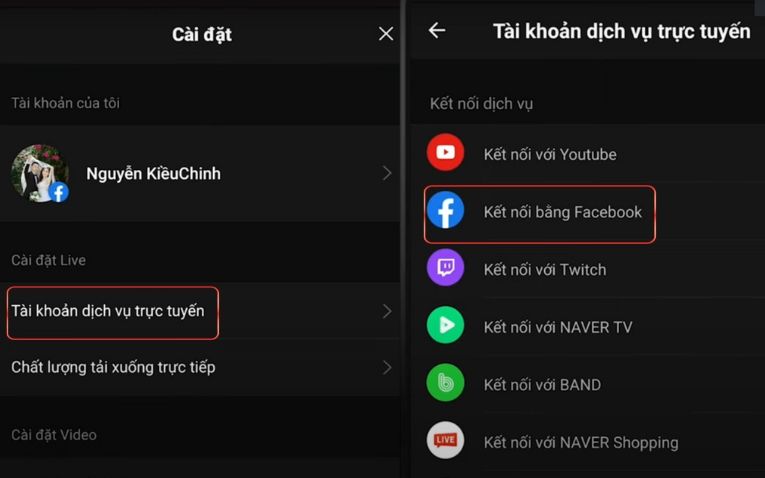 Kết nối tài khoản livestream